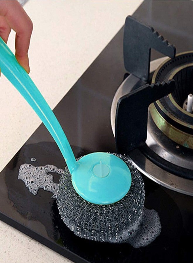 Wideskall Kitchen Cleanging Stainless Steel Sponge with Handle Scouring Pad Brush Steel Wool Scrubber with 2 Refills - Image 4